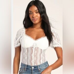 Lulu's White Puff Sleeve Ruffled Blouse